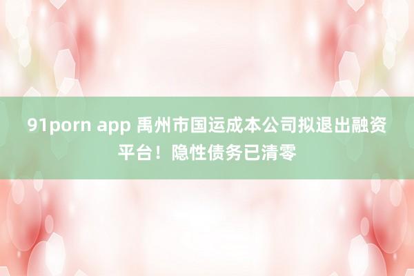 91porn app 禹州市国运成本公司拟退出融资平台！隐性债务已清零
